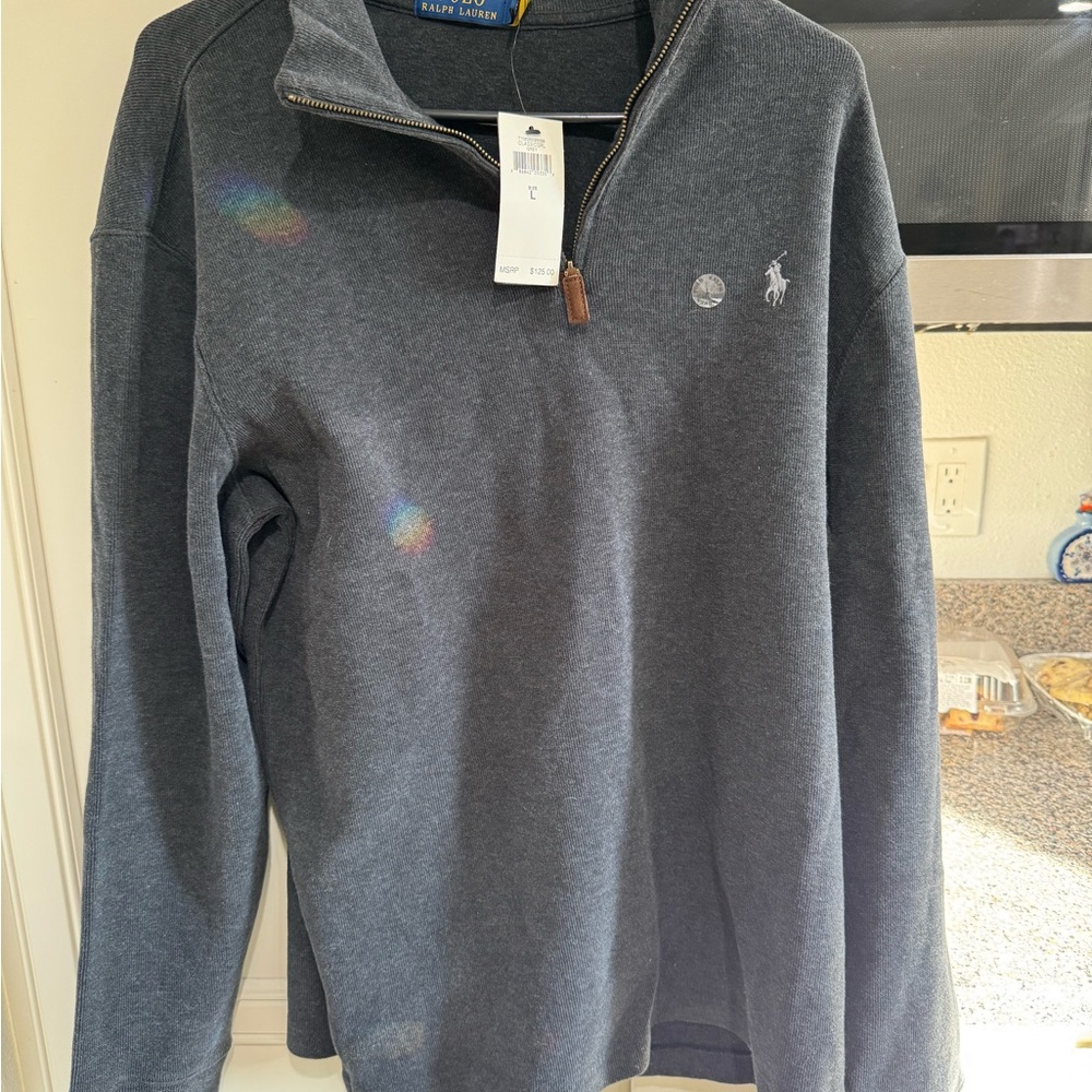 Polo by Ralph Lauren Cotton Rib Zip Sweater. Gray. L NWT